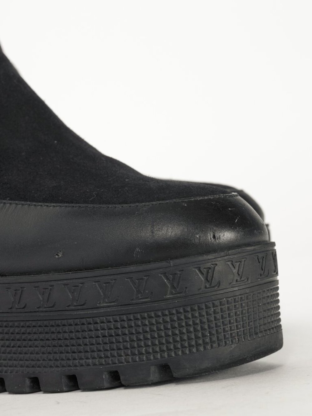 Louis Vuitton Laureate Black Suede & Monogram-Leather Platform Chelsea Boot - Picture 7 of 13